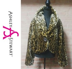 Ashley Stewart | PLUS Leopard Cropped Fur Jacket 1X